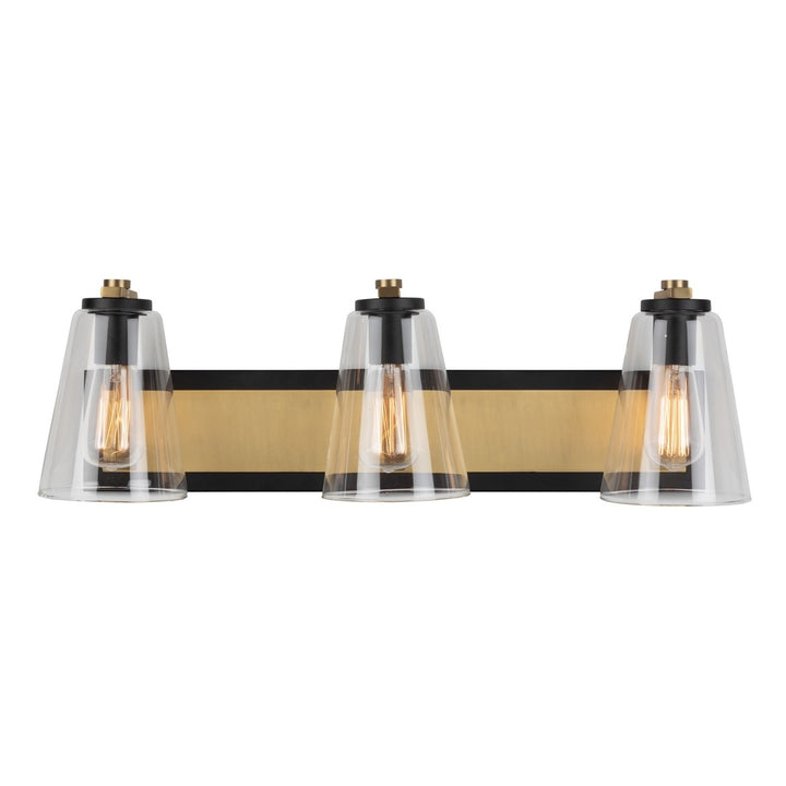 Black with Brushed Brass Frame with Conical Glass Shade Vanity Light