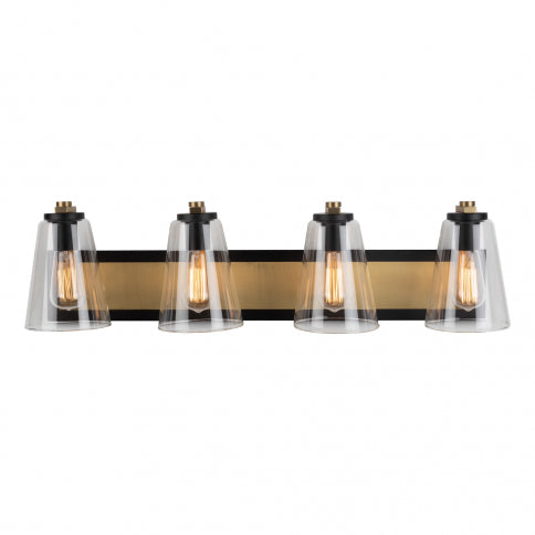 Black with Brushed Brass Frame with Conical Glass Shade Vanity Light
