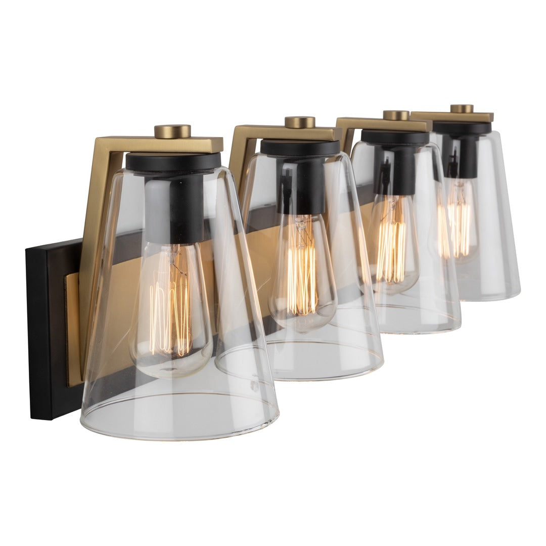Black with Brushed Brass Frame with Conical Glass Shade Vanity Light