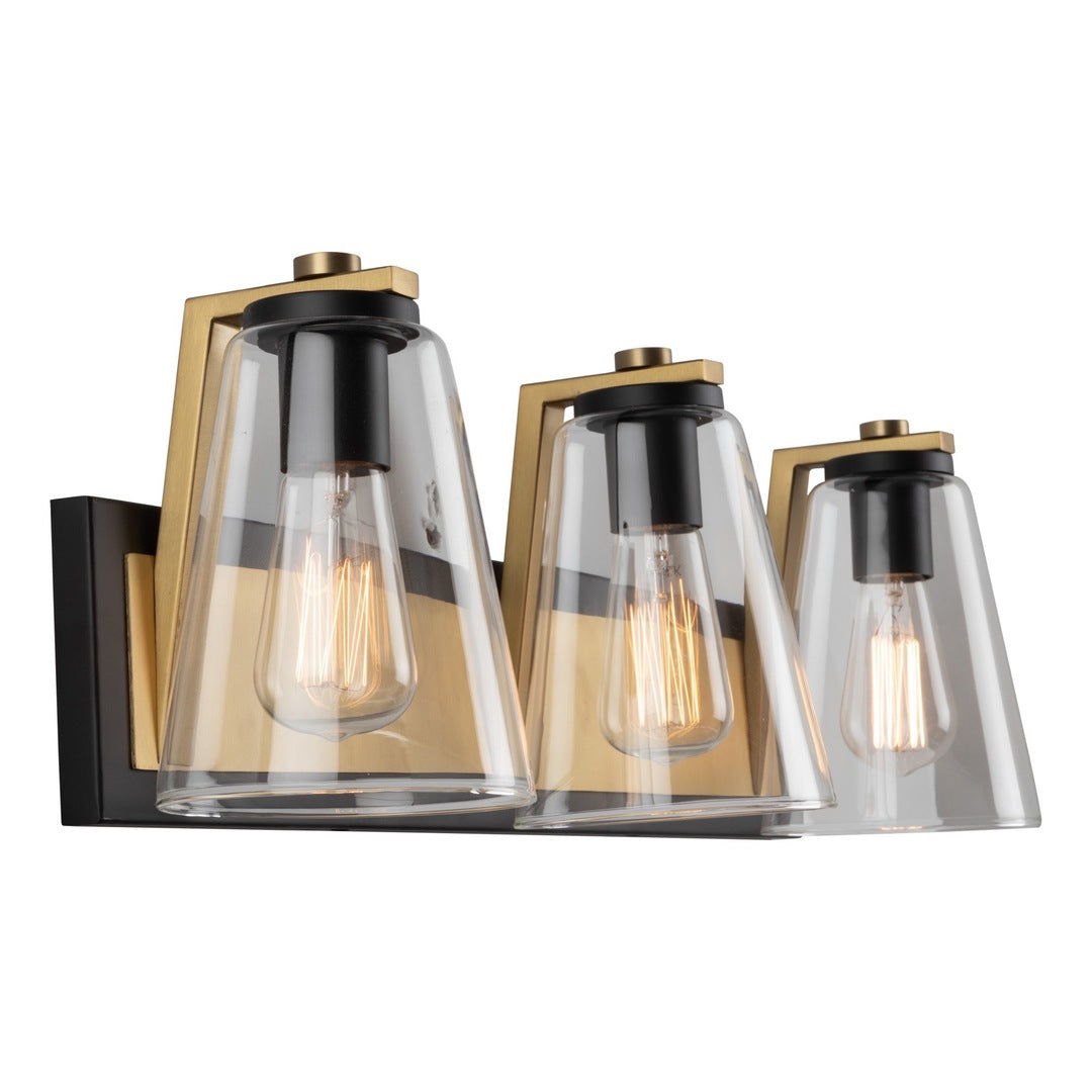 Black with Brushed Brass Frame with Conical Glass Shade Vanity Light