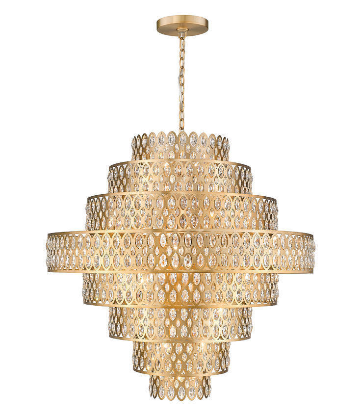 Heirloom Brass Round Frame with Clear Crystal Pendant / Chandelier