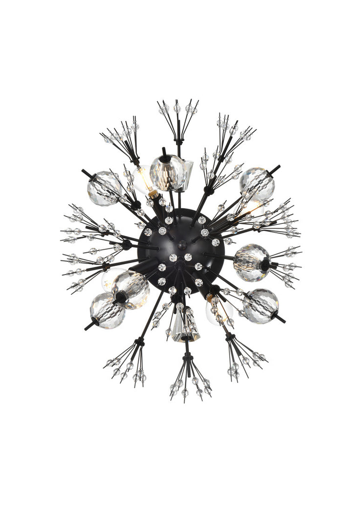 Steel Sputnik Frame with Clear Crystal Oval Wall Sconce in Black by Elegant