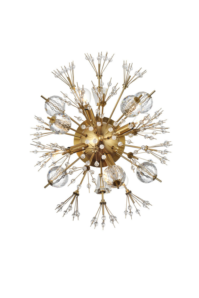 Steel Sputnik Frame with Clear Crystal Oval Wall Sconce in Satin Gold by Elegant