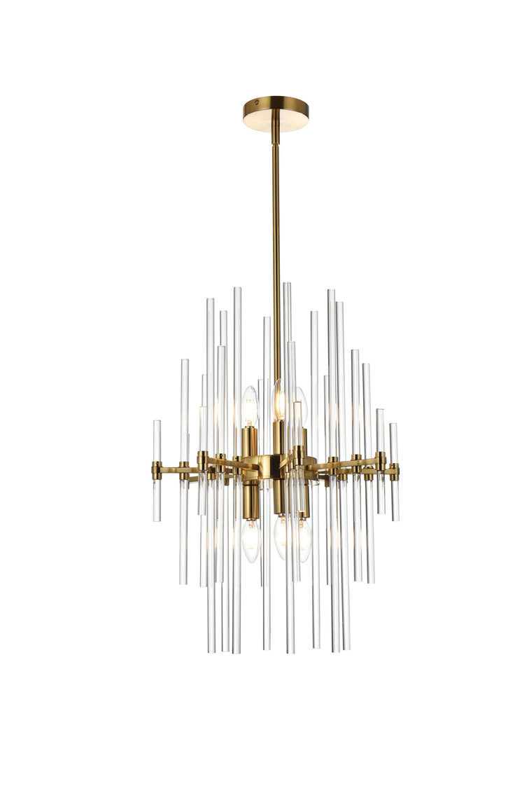 SteelFrame with Clear Crystal Rod Pendant / Chandelier in Satin Gold by Elegant