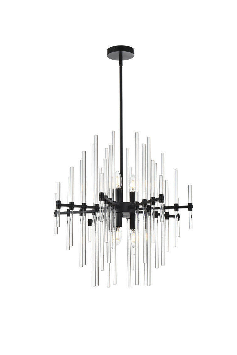 SteelFrame with Clear Crystal Rod Pendant / Chandelier in Black by Elegant