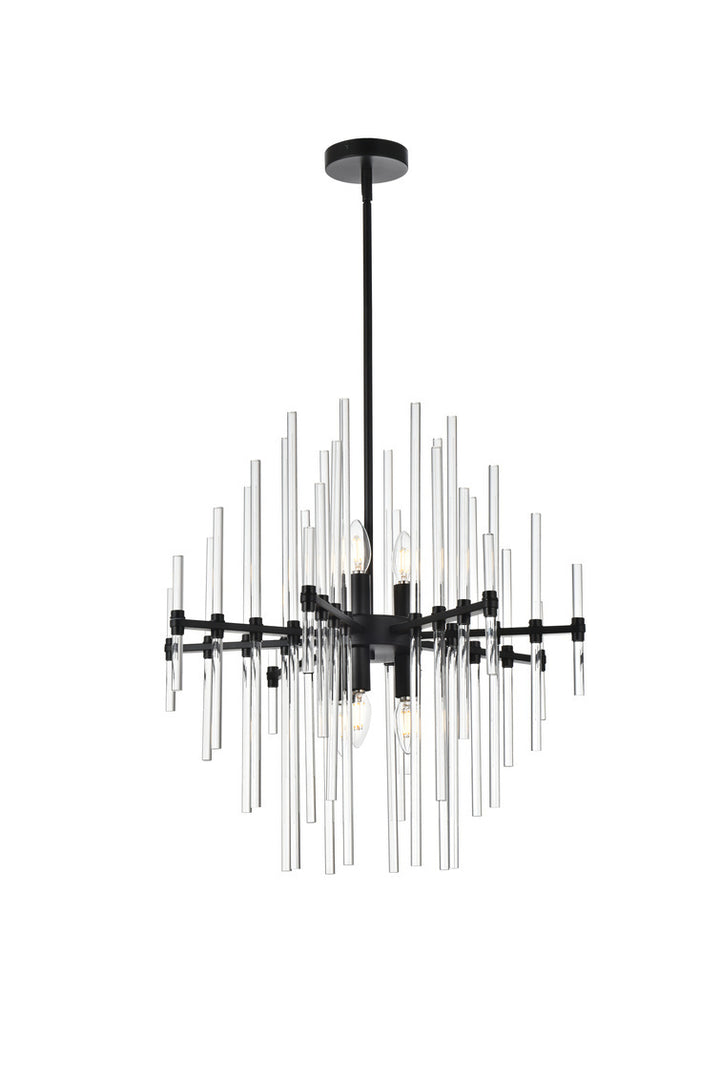 SteelFrame with Clear Crystal Rod Pendant / Chandelier in Black by Elegant