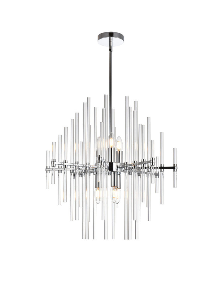SteelFrame with Clear Crystal Rod Pendant / Chandelier in Chrome by Elegant