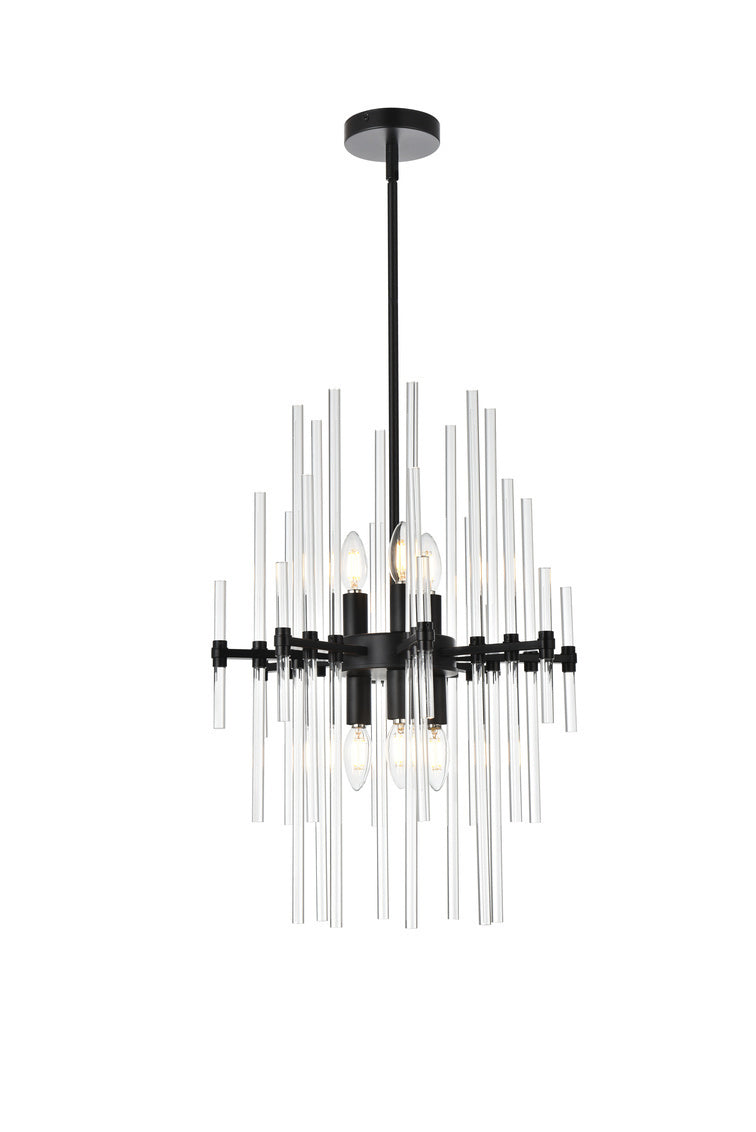 SteelFrame with Clear Crystal Rod Pendant / Chandelier in Black by Elegant