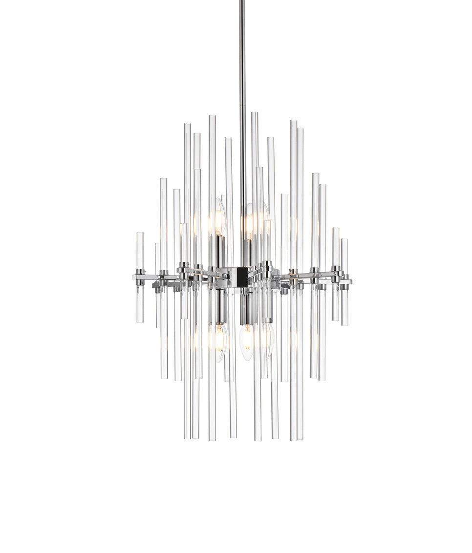 SteelFrame with Clear Crystal Rod Pendant / Chandelier in Chrome by Elegant