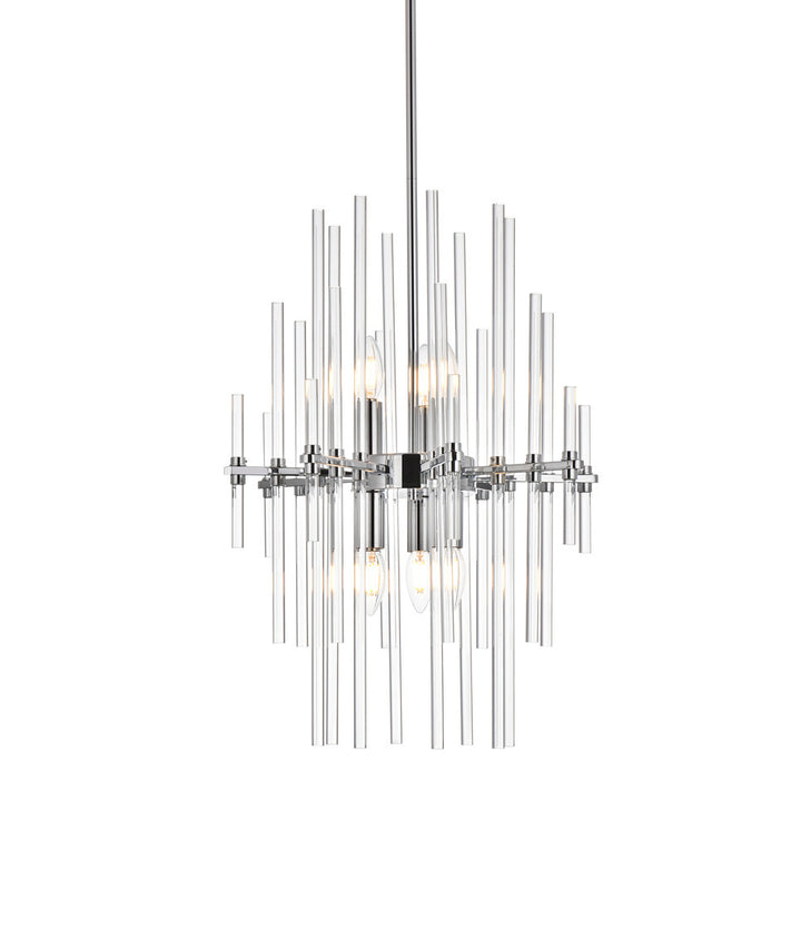 SteelFrame with Clear Crystal Rod Pendant / Chandelier in Chrome by Elegant