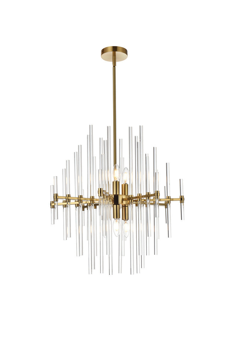 SteelFrame with Clear Crystal Rod Pendant / Chandelier in Satin Gold by Elegant