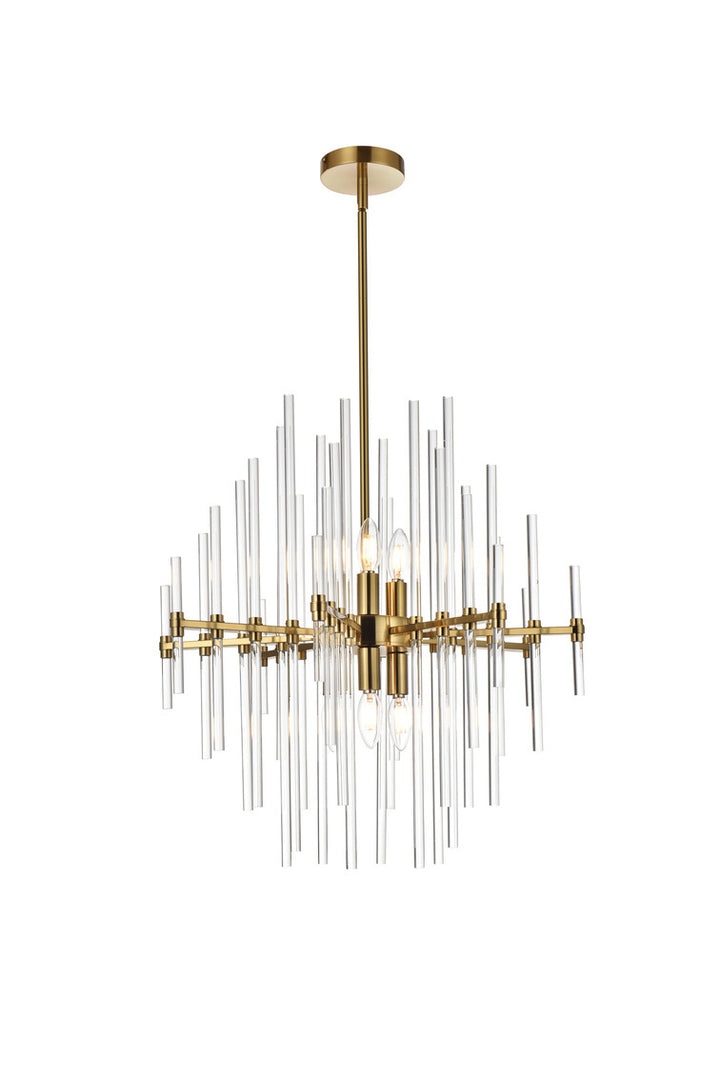 SteelFrame with Clear Crystal Rod Pendant / Chandelier in Satin Gold by Elegant
