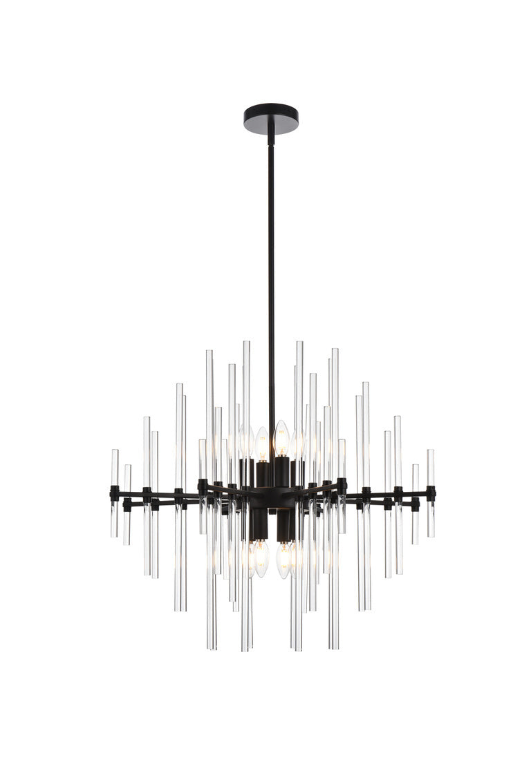 SteelFrame with Clear Crystal Rod Pendant / Chandelier in Black by Elegant