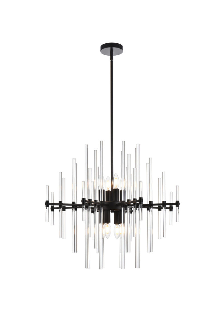 SteelFrame with Clear Crystal Rod Pendant / Chandelier in Black by Elegant