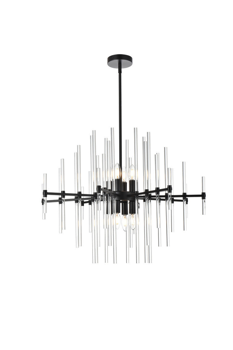 SteelFrame with Clear Crystal Rod Pendant / Chandelier in Black by Elegant
