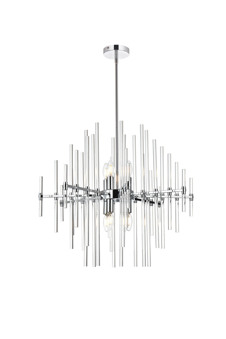 SteelFrame with Clear Crystal Rod Pendant / Chandelier in Chrome by Elegant