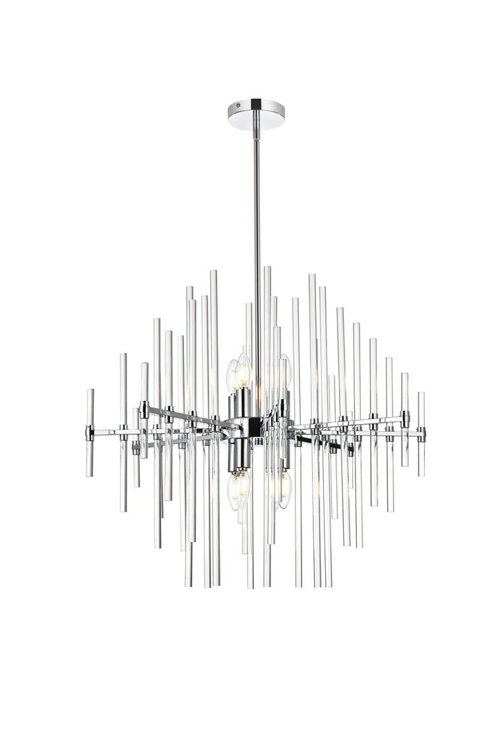 SteelFrame with Clear Crystal Rod Pendant / Chandelier in Chrome by Elegant