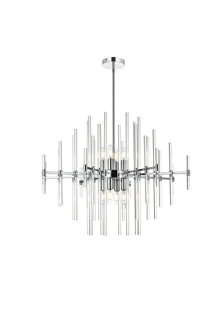 SteelFrame with Clear Crystal Rod Pendant / Chandelier in Chrome by Elegant