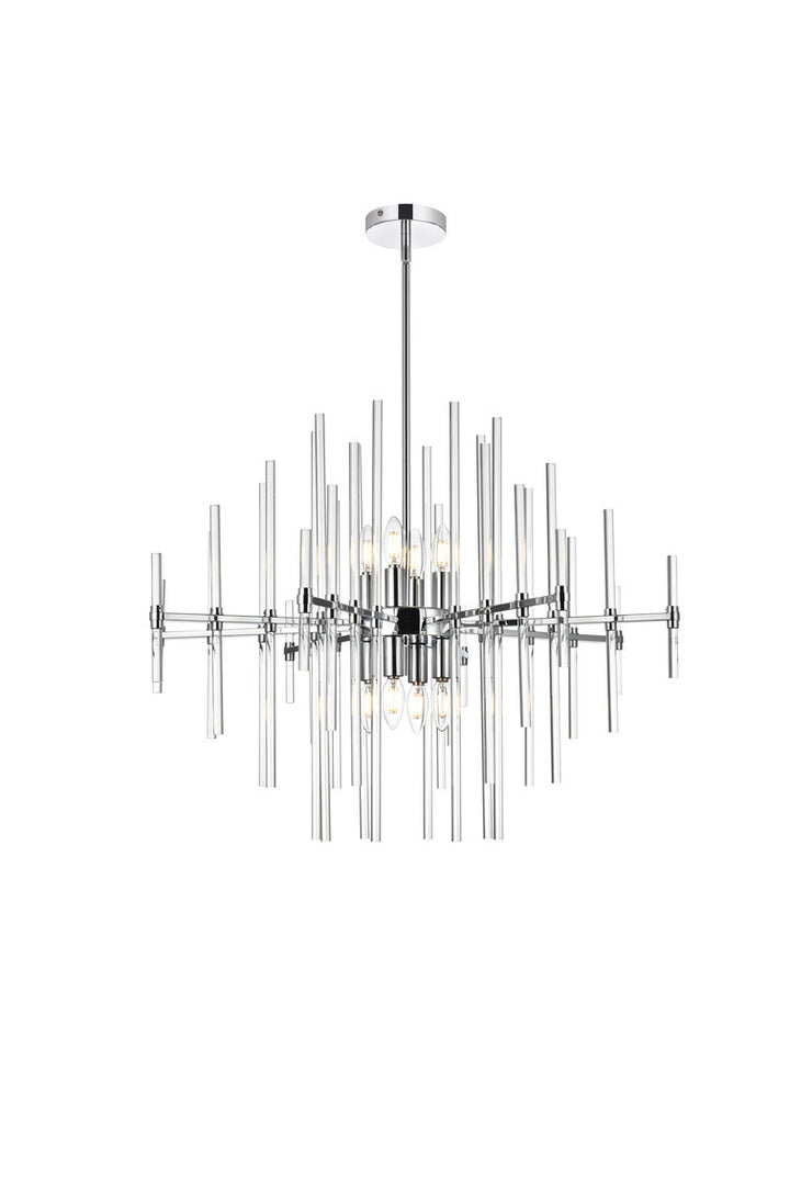 SteelFrame with Clear Crystal Rod Pendant / Chandelier in Chrome by Elegant