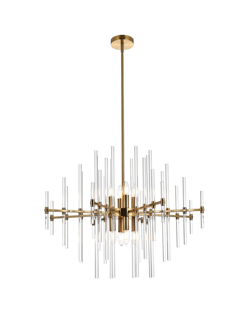 SteelFrame with Clear Crystal Rod Pendant / Chandelier in Satin Gold by Elegant