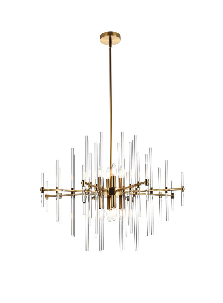 SteelFrame with Clear Crystal Rod Pendant / Chandelier in Satin Gold by Elegant