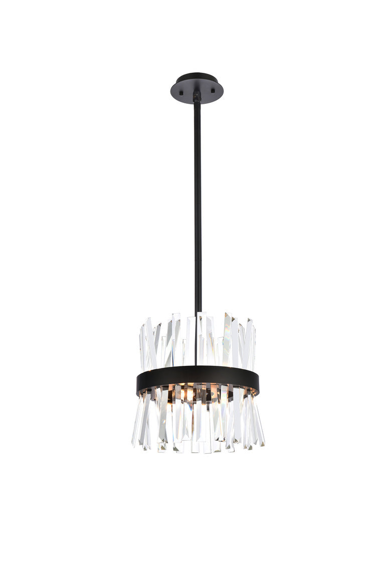Steel Round Frame with Clear Crystal Rod Pendant / Chandelier in Black by Elegant