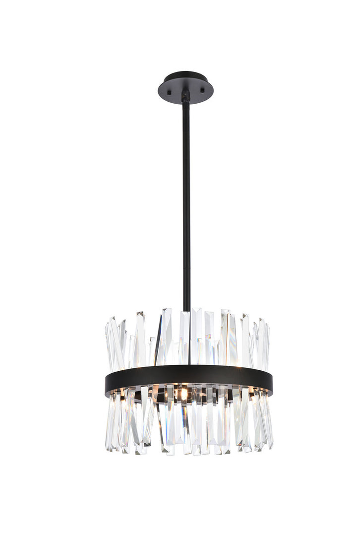 Steel Round Frame with Clear Crystal Rod Pendant / Chandelier in Black by Elegant