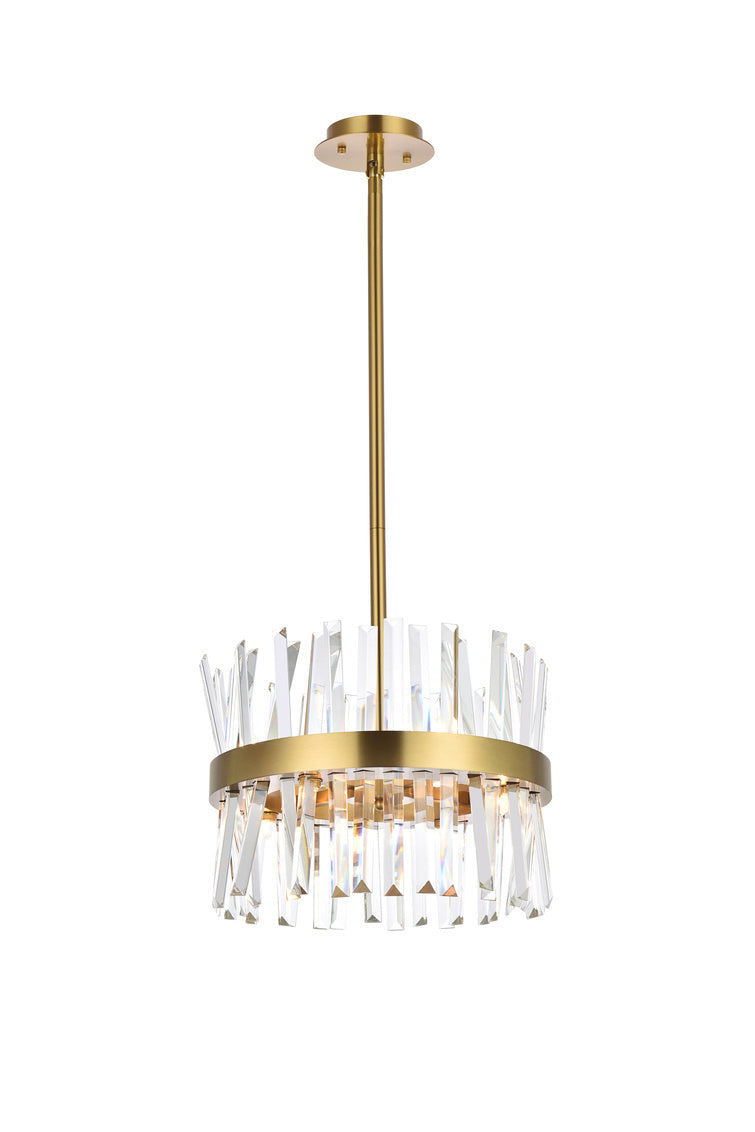 Steel Round Frame with Clear Crystal Rod Pendant / Chandelier in Satin Gold by Elegant