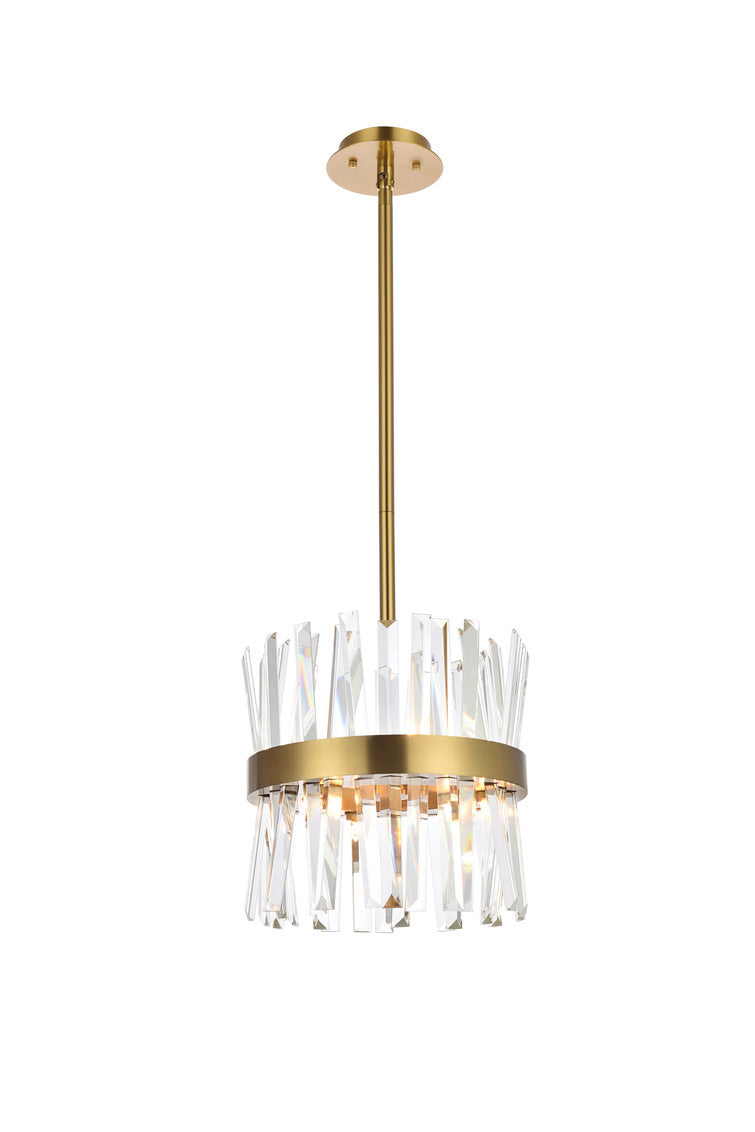 Steel Round Frame with Clear Crystal Rod Pendant / Chandelier in Satin Gold by Elegant