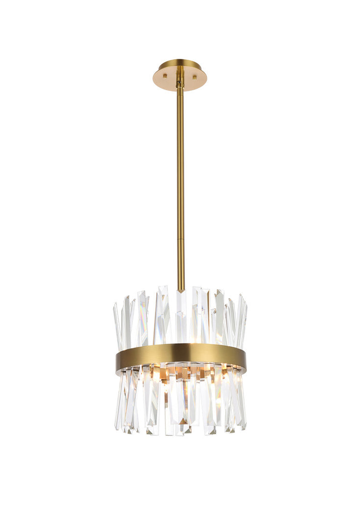 Steel Round Frame with Clear Crystal Rod Pendant / Chandelier in Satin Gold by Elegant