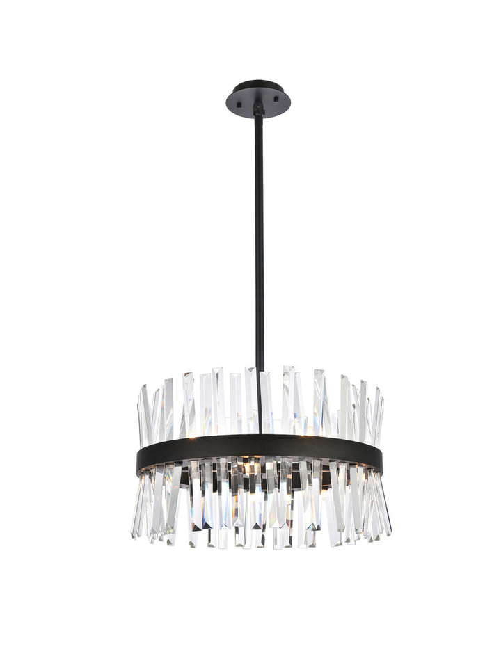 Steel Round Frame with Clear Crystal Rod Pendant / Chandelier in Black by Elegant