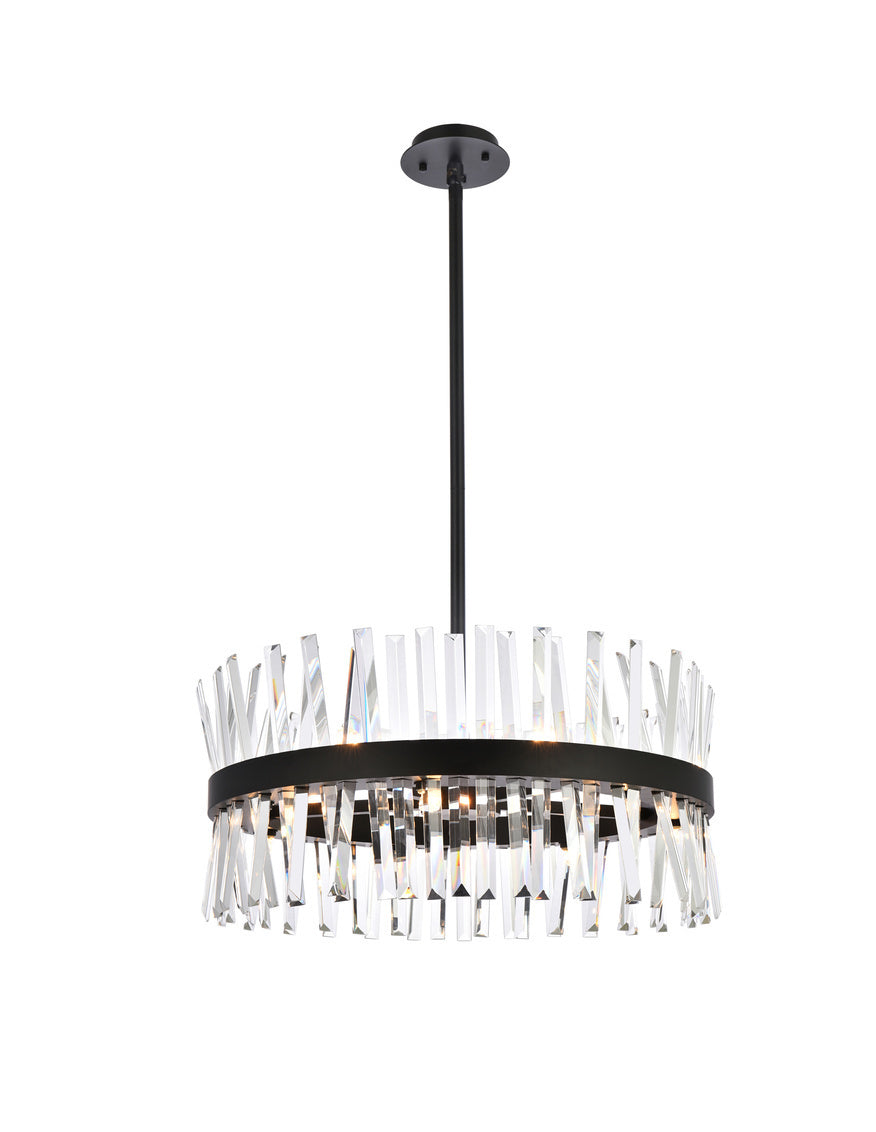 Steel Round Frame with Clear Crystal Rod Pendant / Chandelier in Black by Elegant