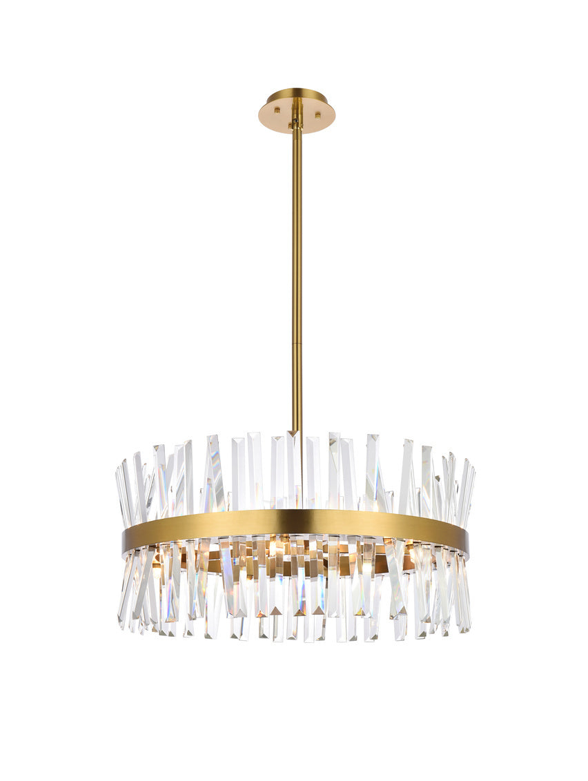 Steel Round Frame with Clear Crystal Rod Pendant / Chandelier in Satin Gold by Elegant