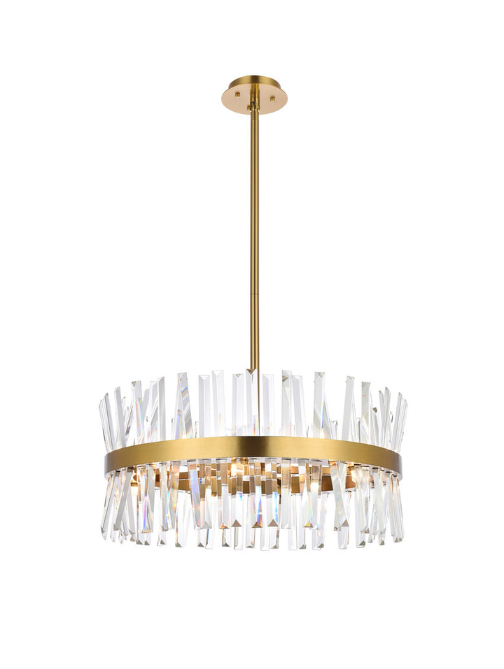 Steel Round Frame with Clear Crystal Rod Pendant / Chandelier in Satin Gold by Elegant