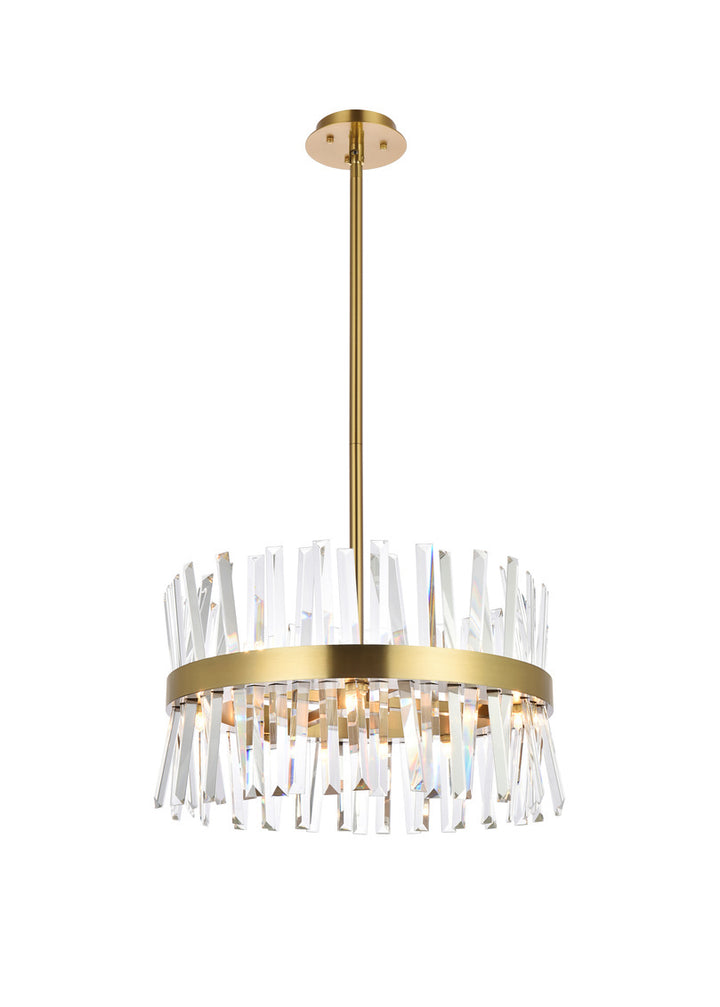 Steel Round Frame with Clear Crystal Rod Pendant / Chandelier in Satin Gold by Elegant