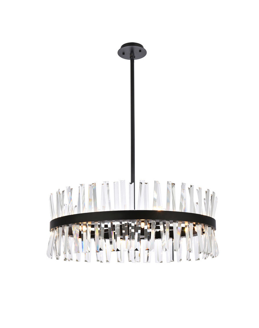 Steel Round Frame with Clear Crystal Rod Pendant / Chandelier in Black by Elegant