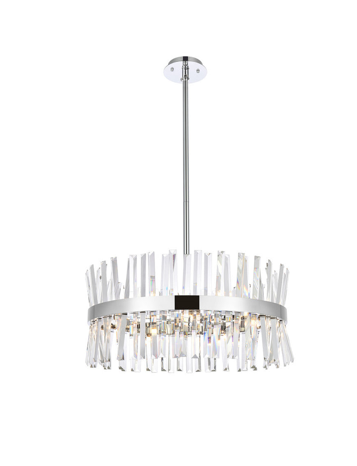 Steel Round Frame with Clear Crystal Rod Pendant / Chandelier in Chrome by Elegant