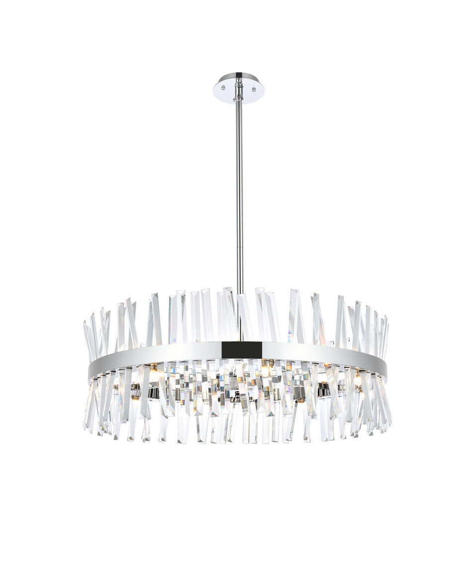 Steel Round Frame with Clear Crystal Rod Pendant / Chandelier in Chrome by Elegant