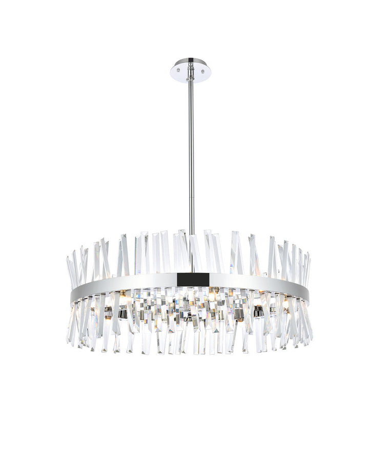 Steel Round Frame with Clear Crystal Rod Pendant / Chandelier in Chrome by Elegant