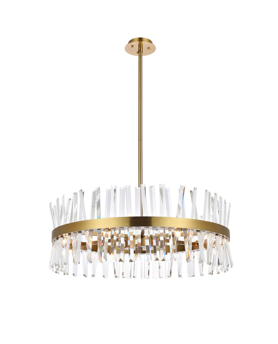 Steel Round Frame with Clear Crystal Rod Pendant / Chandelier in Satin Gold by Elegant