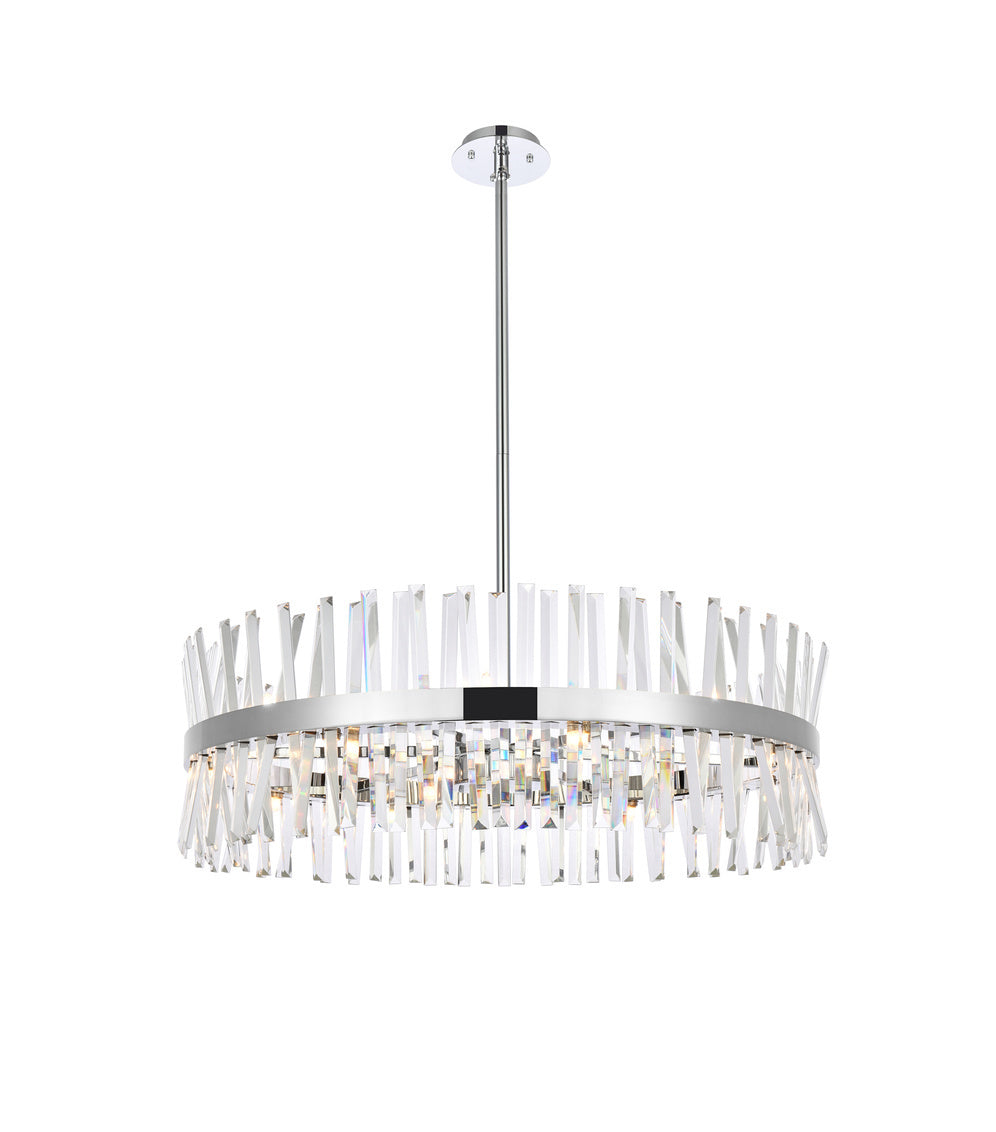 Steel Round Frame with Clear Crystal Rod Pendant / Chandelier in Chrome by Elegant