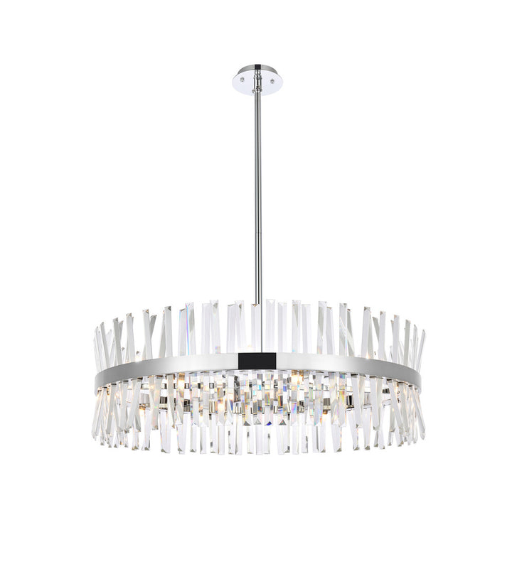 Steel Round Frame with Clear Crystal Rod Pendant / Chandelier in Chrome by Elegant