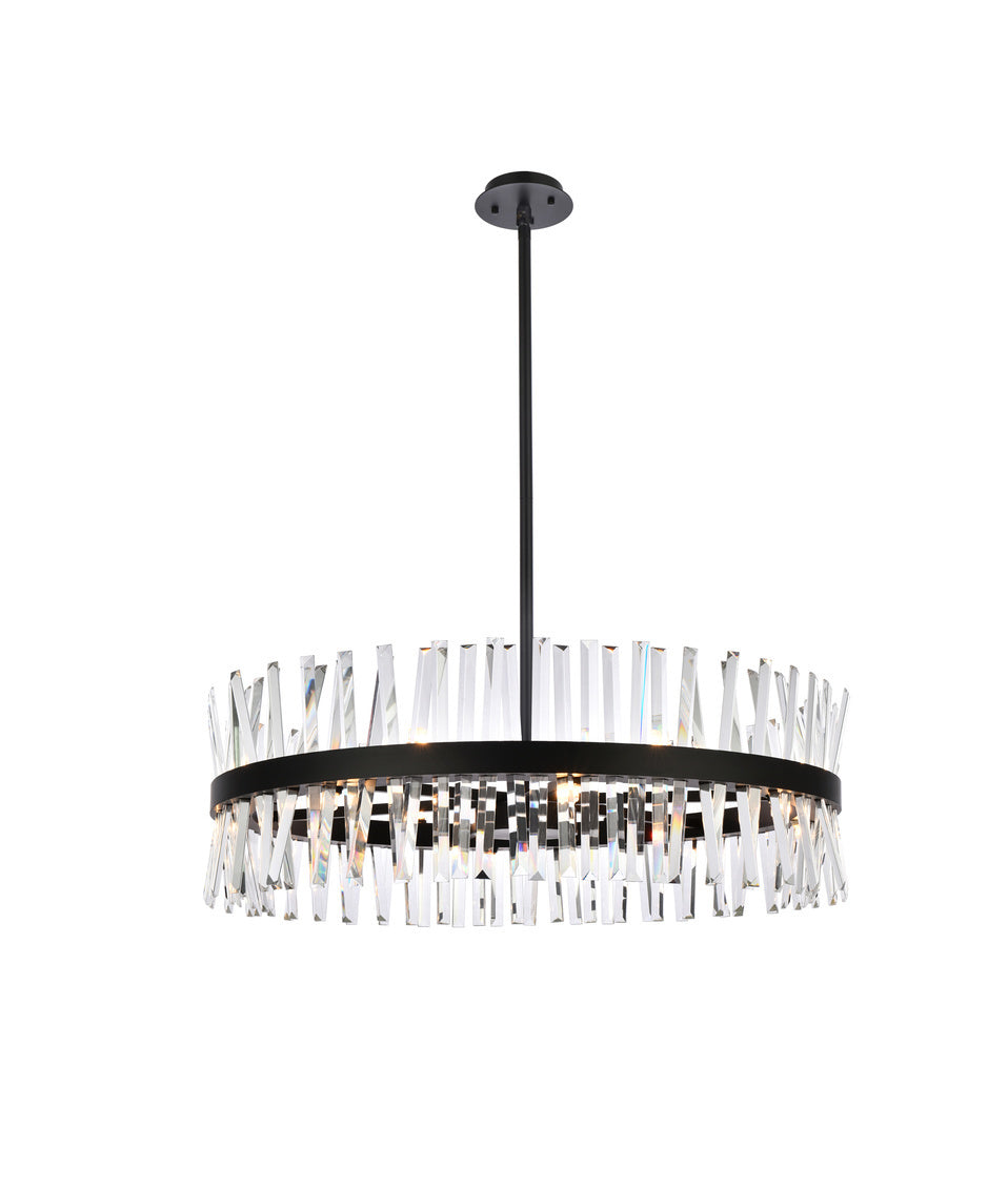 Steel Round Frame with Clear Crystal Rod Pendant / Chandelier in Black by Elegant