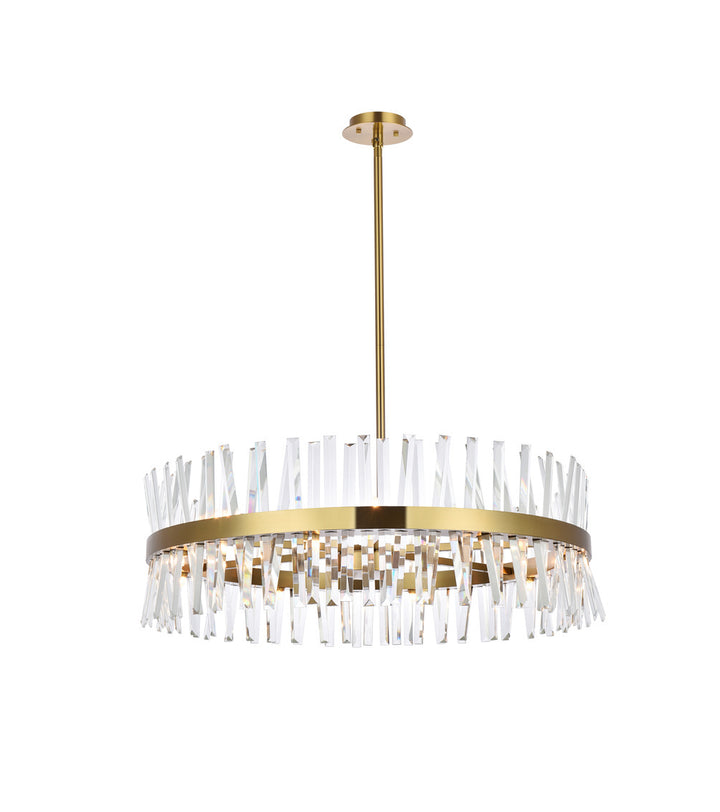 Steel Round Frame with Clear Crystal Rod Pendant / Chandelier in Satin Gold by Elegant