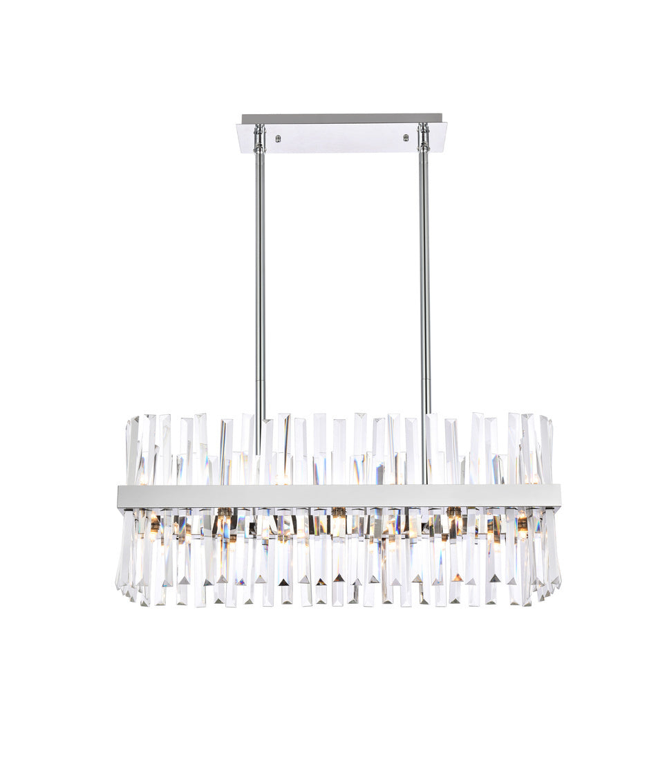 Steel Rectangular Frame with Clear Crystal Rod Linear Chandelier in Chrome by Elegant