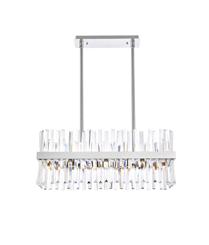 Steel Rectangular Frame with Clear Crystal Rod Linear Chandelier in Chrome by Elegant