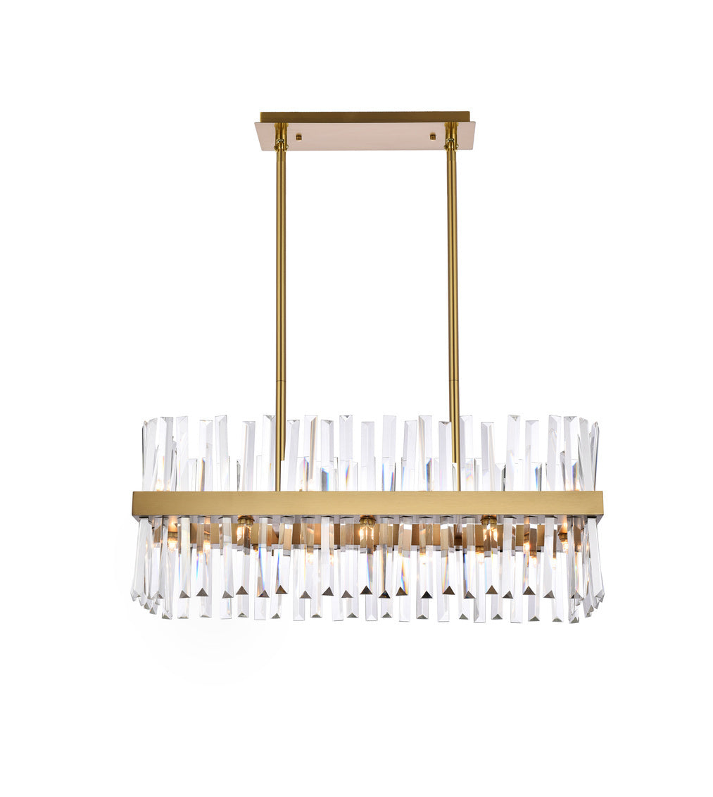 Steel Rectangular Frame with Clear Crystal Rod Linear Chandelier in Satin Gold by Elegant