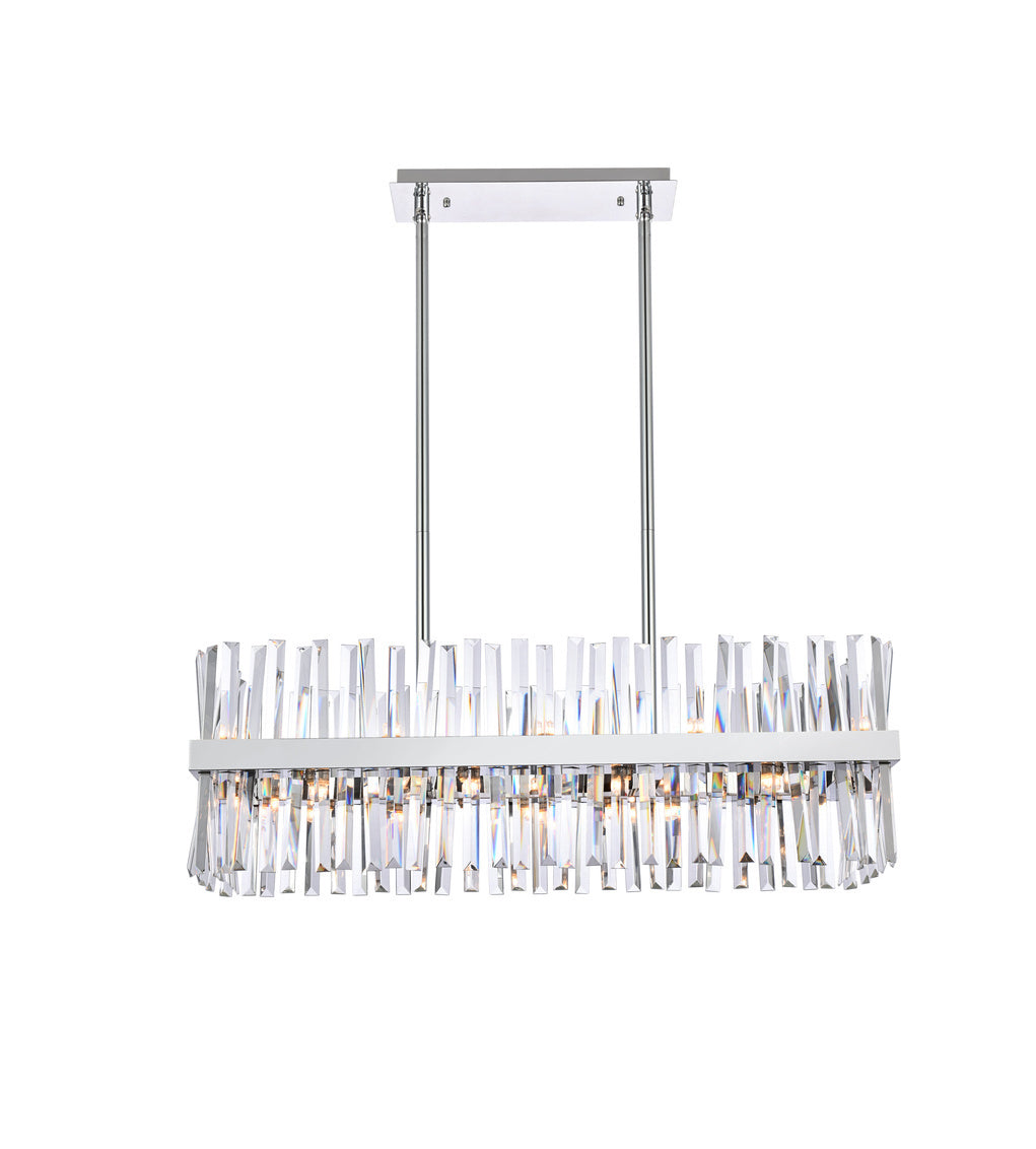 Steel Rectangular Frame with Clear Crystal Rod Linear Chandelier in Chrome by Elegant