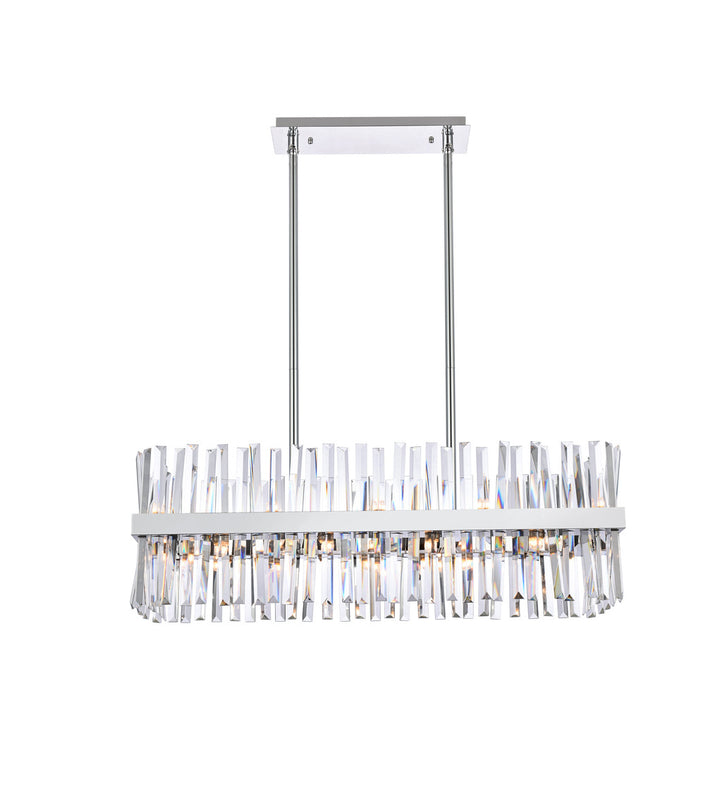 Steel Rectangular Frame with Clear Crystal Rod Linear Chandelier in Chrome by Elegant