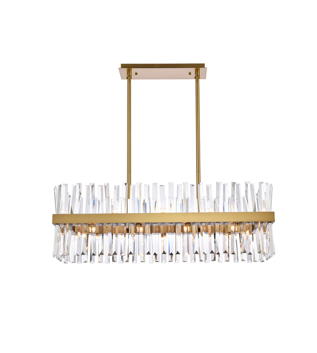 Steel Rectangular Frame with Clear Crystal Rod Linear Chandelier in Satin Gold by Elegant